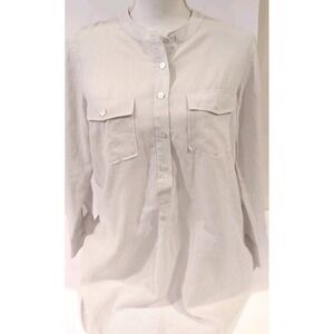 Theory Women's Striped 100% Cotton Roll‑Tab Sleeve Shirt Front Pockets Size S